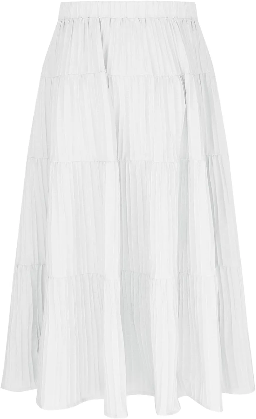Maxi Skirts for Girls 2025 Summer Fashion Flowy Pleated Long Skirt Casual Boho High Waisted Drawstring A Line Skirts