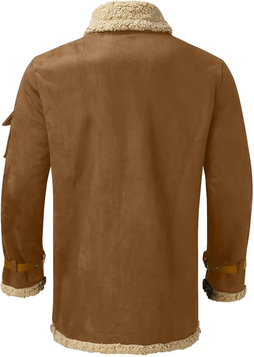 Mens Leather Jacket Sherpa Lined Jacket Faux Fur Leather Coat Zip Up Thicken Trench Coat Casual Winter Outwear