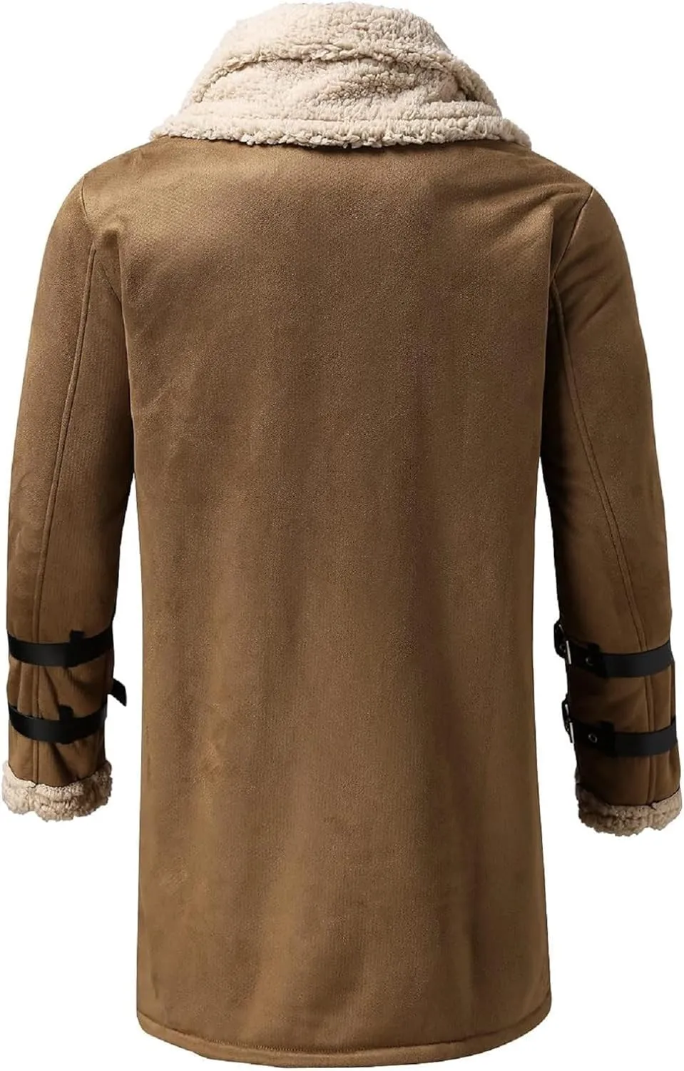 Mens Sherpa-Lined Faux Fur Coat Fleece Shearling Coat Trucker Hunting Heavyweight Suede Leather Jackets with Pockets