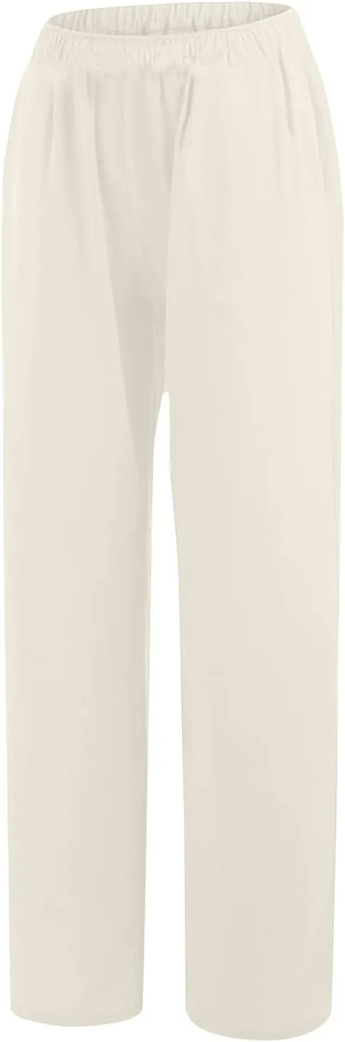 Pants for Women Summer Solid Color Straight Leg Casual Trousers Baggy Elastic High Waist Pant with Pockets