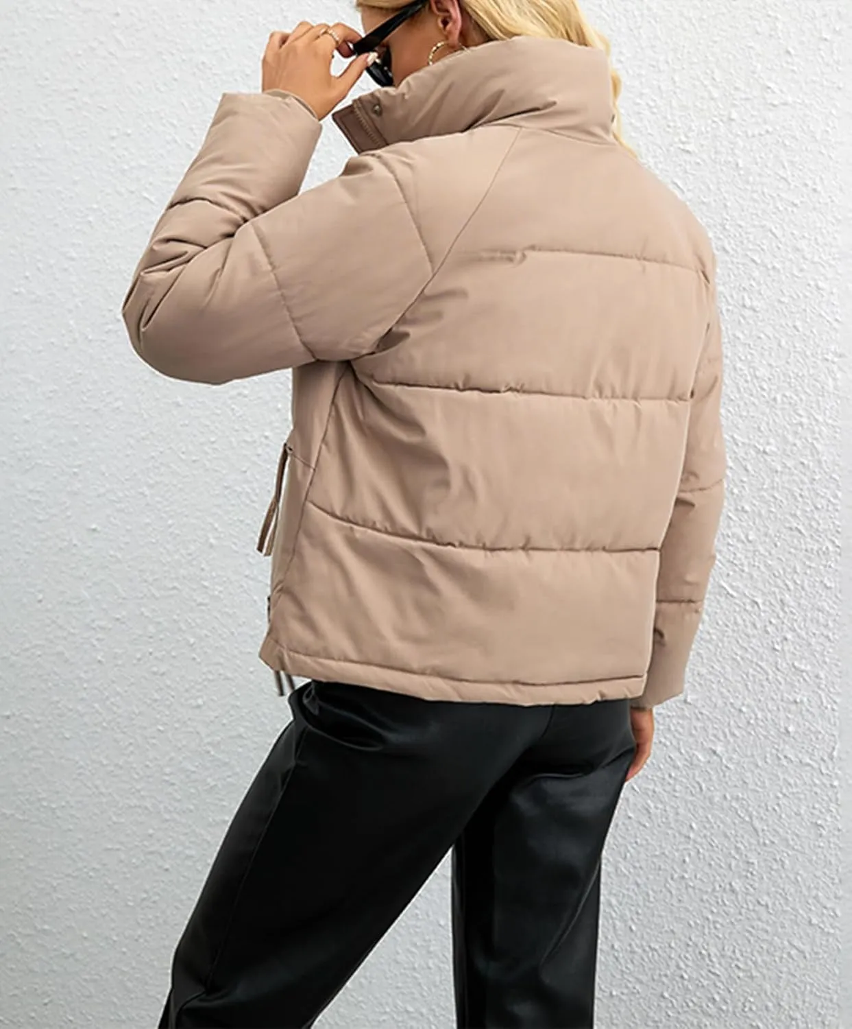 Puffer Jackets for Women Cropped Winter Down Coats Casual Winter Warm Outerwear with Side Zipper Pockets