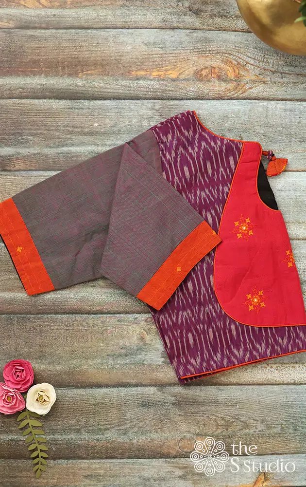 Purple ikat readymade blouse