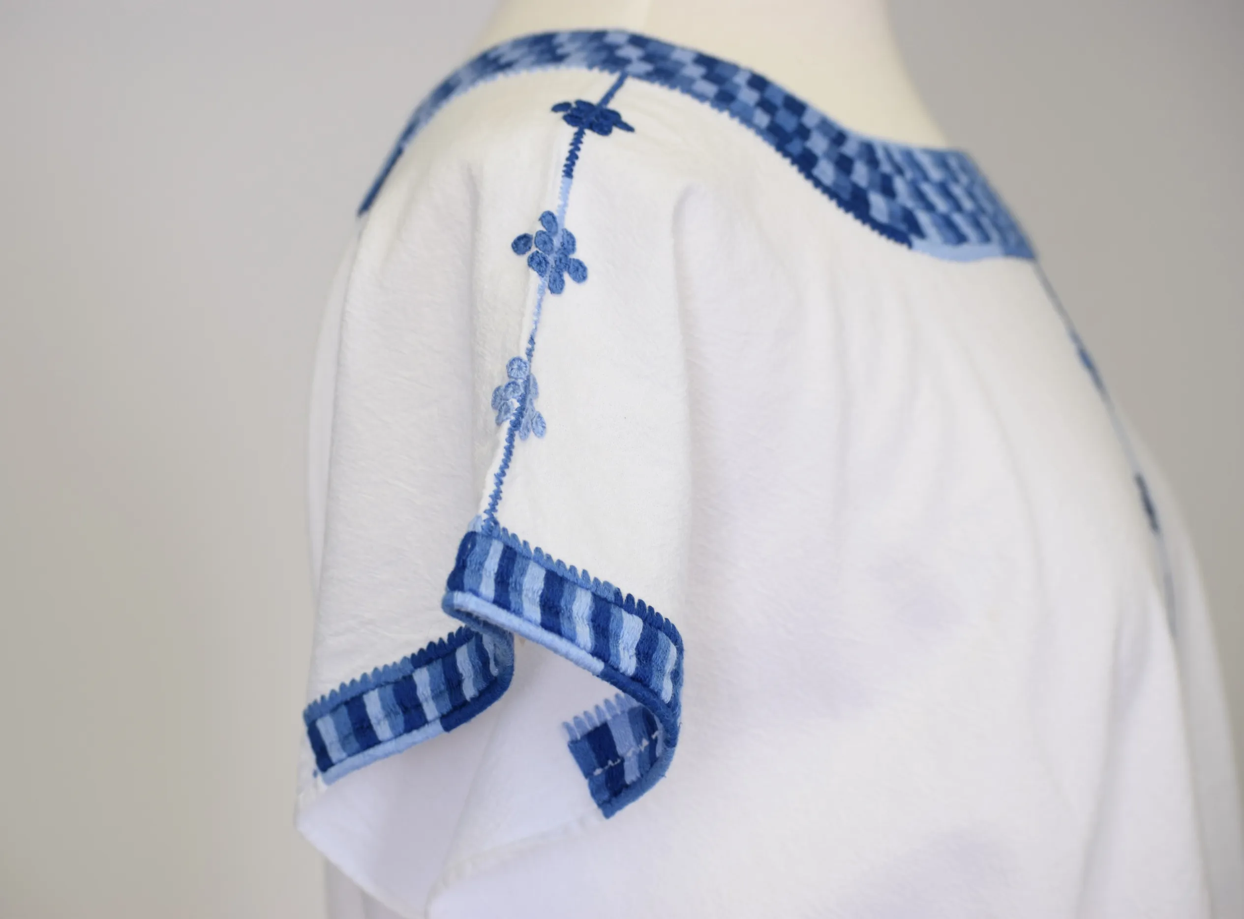 Santa Marta Mexican Top - Cotton - White, Blue