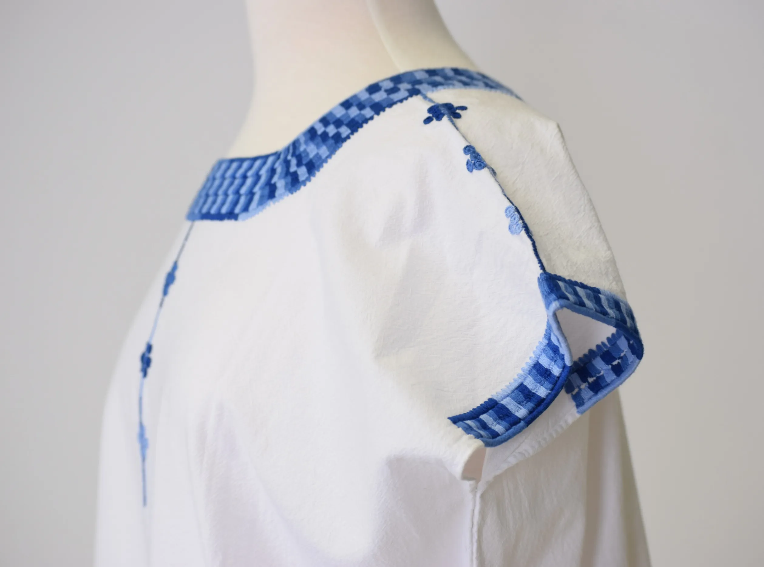 Santa Marta Mexican Top - Cotton - White, Blue