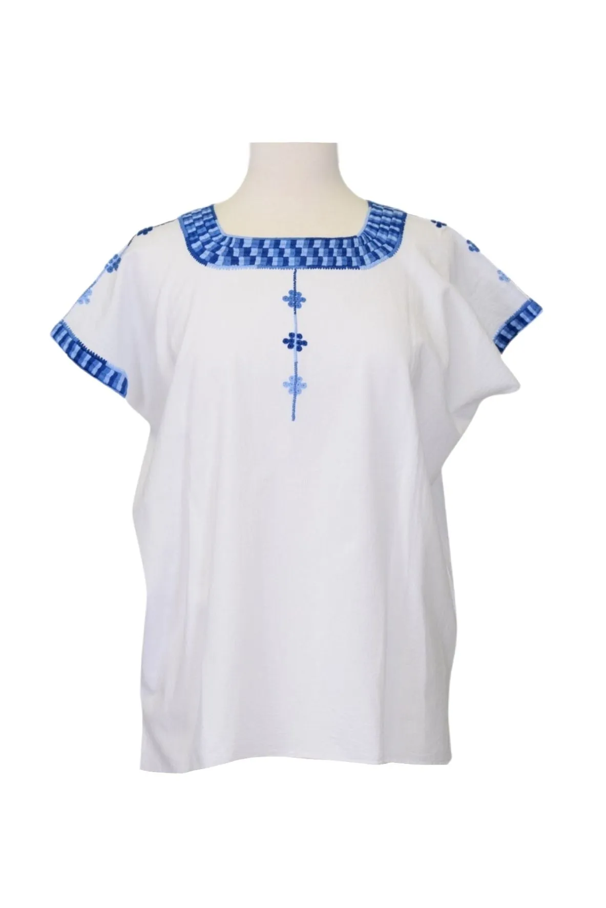 Santa Marta Mexican Top - Cotton - White, Blue