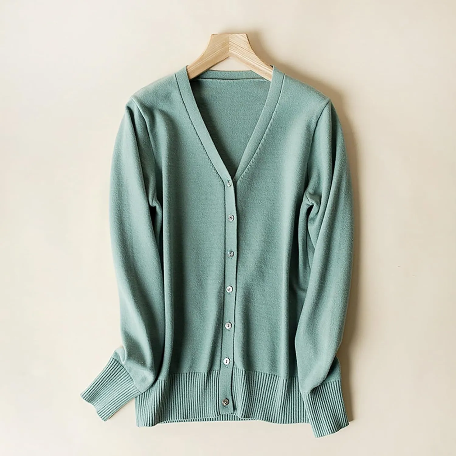 SHAOBGE Chunky Knitted Sweater Women's Spring and Autumn Leisure Loose Solid Long Sleeve V Chunky Oversized Sweaters for
