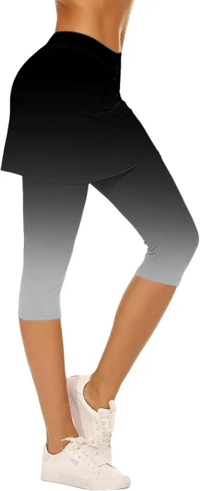 Skirted Leggings for Women Stretchy Tennis Golf Pickleball Skorts Summer Capris Gym Workout Yoga Legging with Skirts