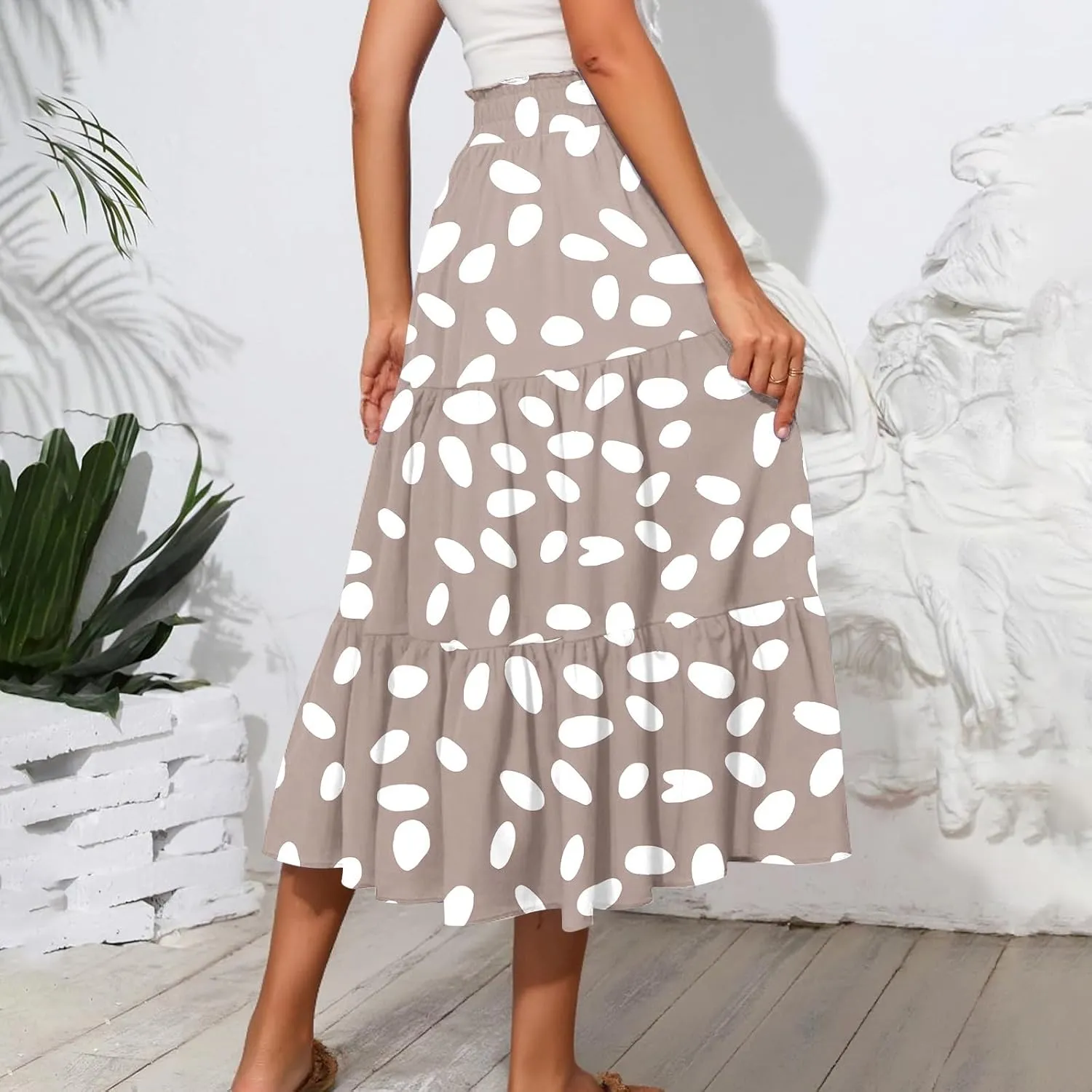 Skirts for Women Summer Boho Casual Maxi Flowy Elastic High Waist A-Line Tiered Swing Floral Long Skirts 2025
