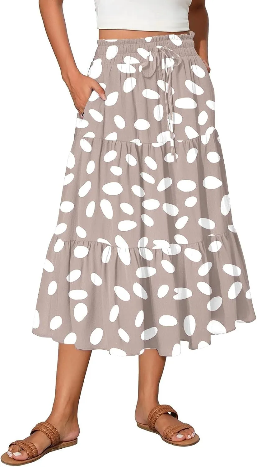 Skirts for Women Summer Boho Casual Maxi Flowy Elastic High Waist A-Line Tiered Swing Floral Long Skirts 2025