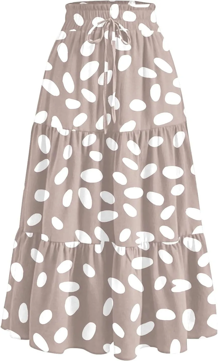 Skirts for Women Summer Boho Casual Maxi Flowy Elastic High Waist A-Line Tiered Swing Floral Long Skirts 2025