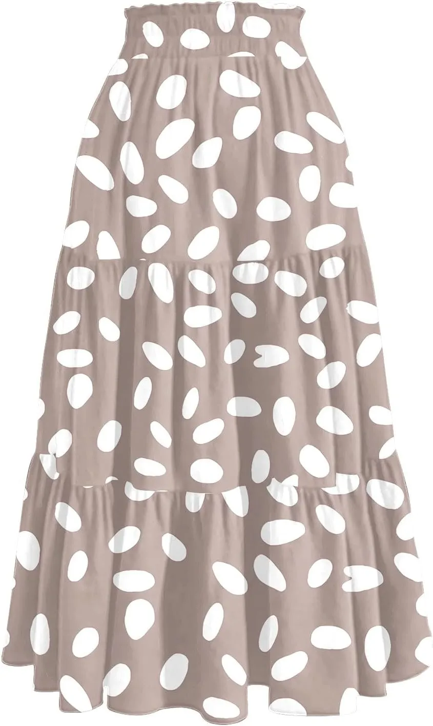 Skirts for Women Summer Boho Casual Maxi Flowy Elastic High Waist A-Line Tiered Swing Floral Long Skirts 2025