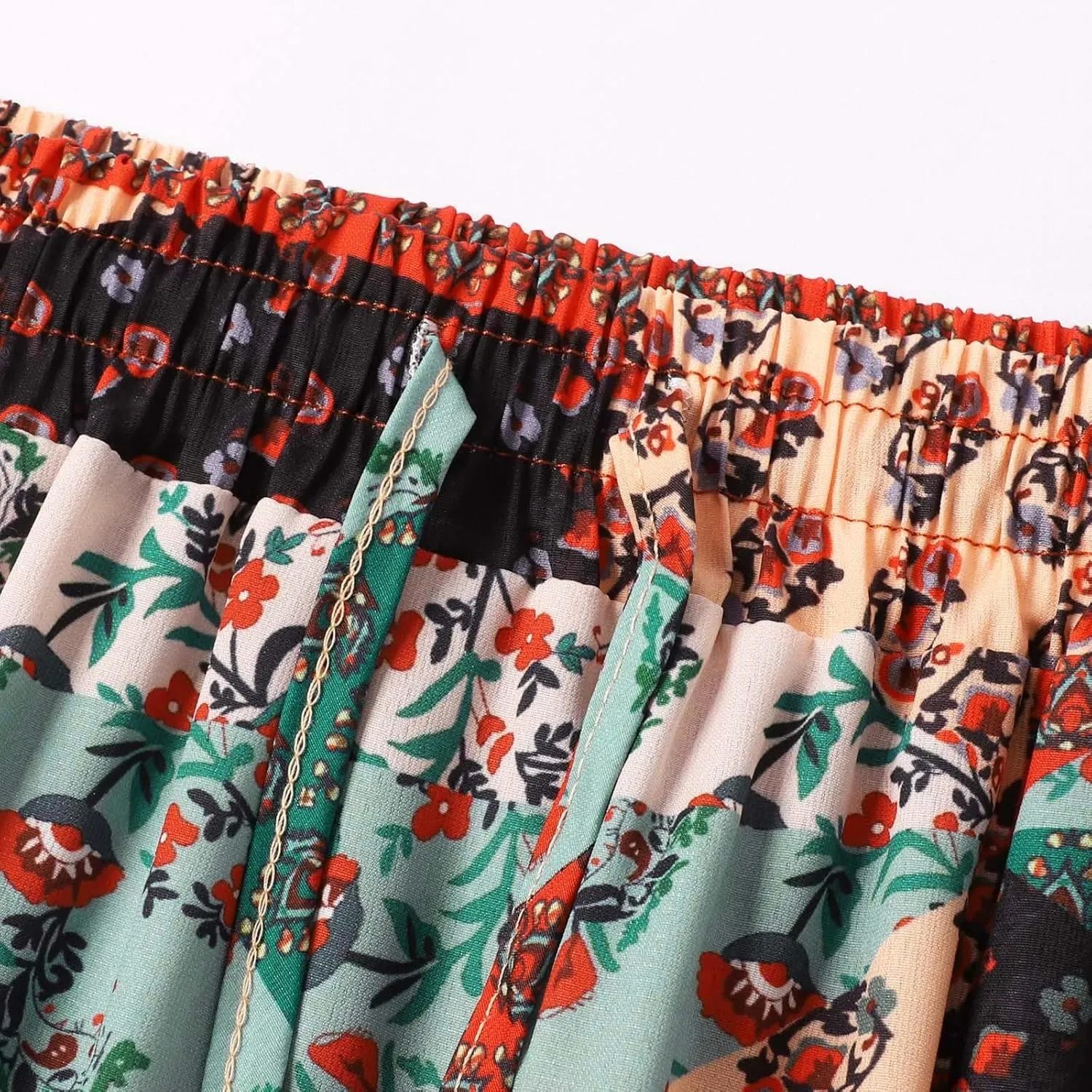 Skirts for Women Trendy Bohemian Summer High Elastic Waist Beach Floral Print A-Line Boha Skirts Vocation Streetwear