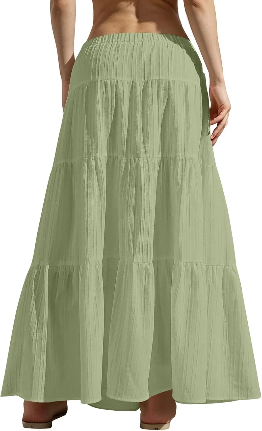 Summer Skirt for Women Solid Color Fashion Drawstring High Waist Ruffle Tiered Skirts Casual Loose Flowy Boho Skirt