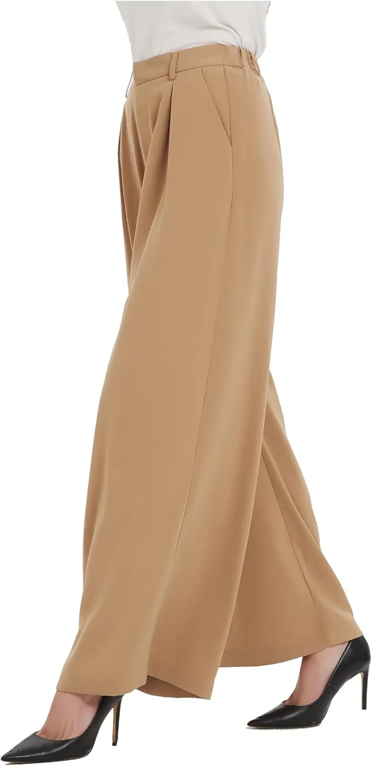 Tronjori Women High Waist Casual Wide Leg Long Palazzo Pants Trousers Regular Size