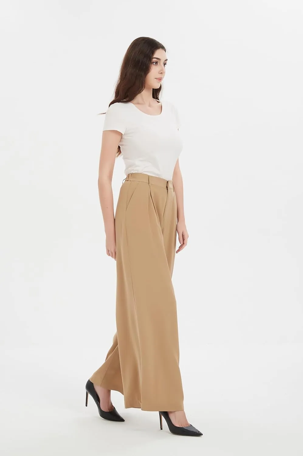 Tronjori Women High Waist Casual Wide Leg Long Palazzo Pants Trousers Regular Size