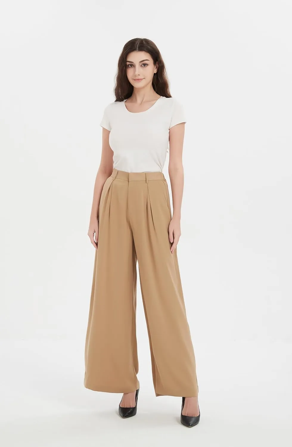Tronjori Women High Waist Casual Wide Leg Long Palazzo Pants Trousers Regular Size