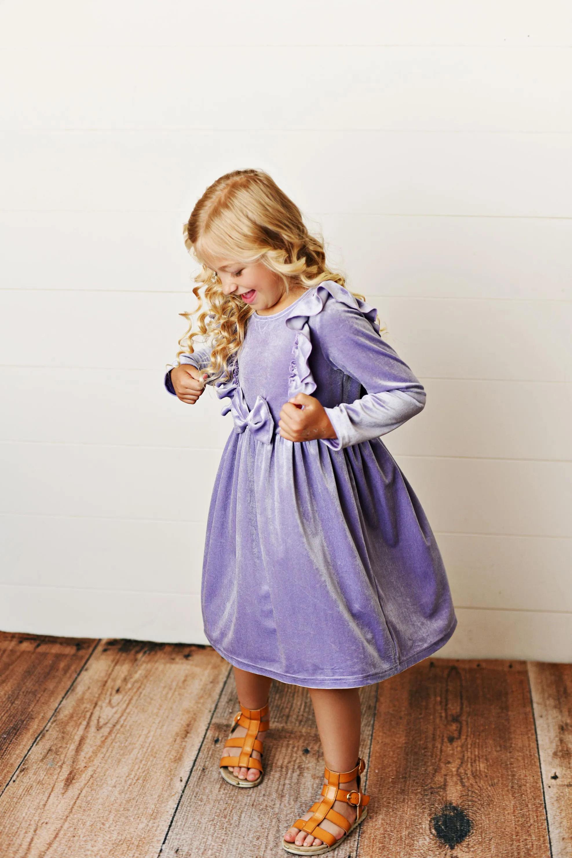 Velvet Lavender Bow Dress