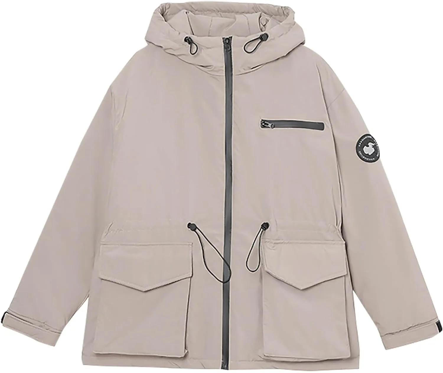 Windproof Down Jacket Women Solid Color Waterproof Tunic Drawstring Overcoats Winter Warm Outfits with Multi Pockets