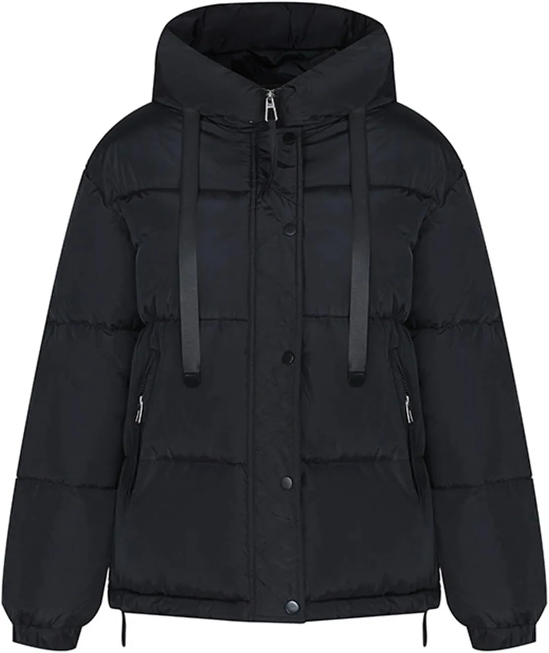 Women Oversized Puffer Jackets Warm Winter Down Coat with Hood Pockets Casual Long Sleeve Zipped Quilted Coat Outwear