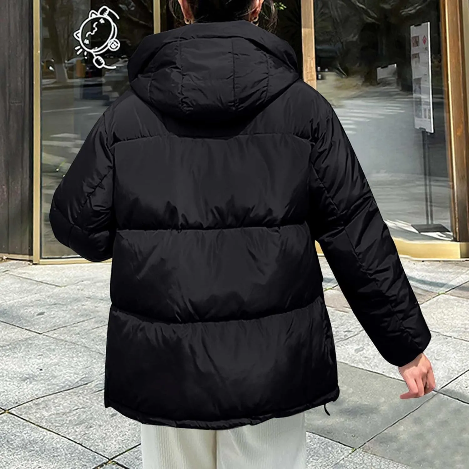 Women Oversized Puffer Jackets Warm Winter Down Coat with Hood Pockets Casual Long Sleeve Zipped Quilted Coat Outwear