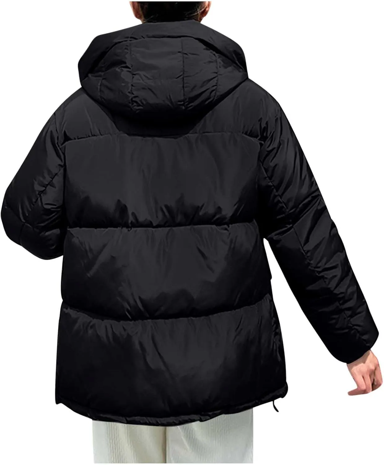 Women Oversized Puffer Jackets Warm Winter Down Coat with Hood Pockets Casual Long Sleeve Zipped Quilted Coat Outwear