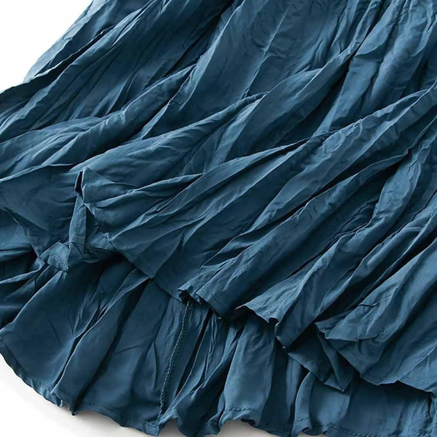 Women's Casual Trendy Classic Midi Wrinkled Skirt A-Line Elastic Waist Swing Pleated Fall Winter Solid Color Skirts