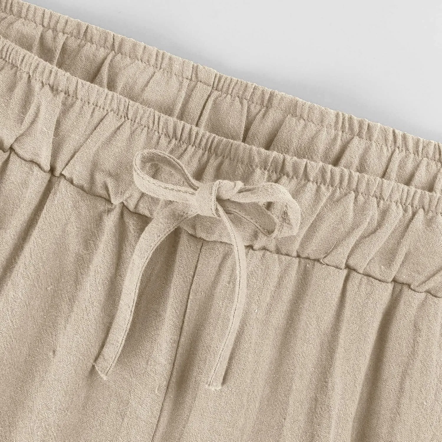 Women's Cotton Linen Pants,Spring Summer Wide Leg Casual Loose Drawstring High Waist Palazzo Pants with Pockets