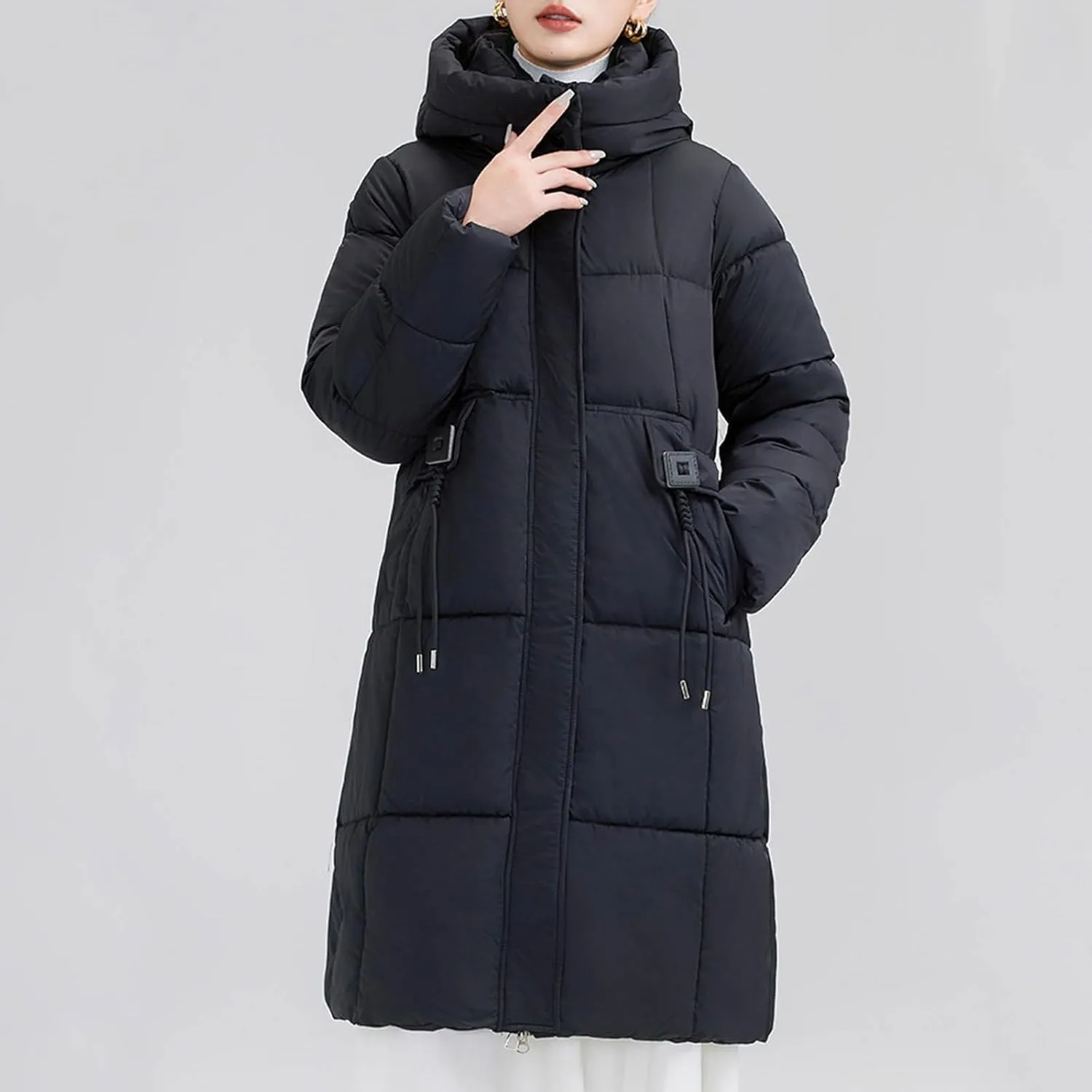 Women's Hooded Down Jacket Long Winter Coat Puffer Jackets Lightweight Quilted Hooded Long Down Alternative Outwear