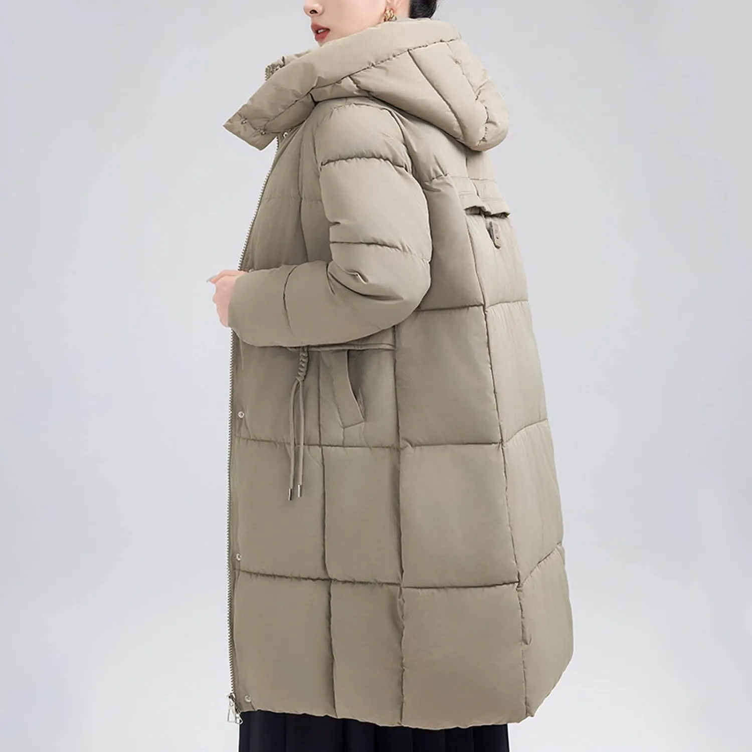 Women's Hooded Down Jacket Long Winter Coat Puffer Jackets Lightweight Quilted Hooded Long Down Alternative Outwear
