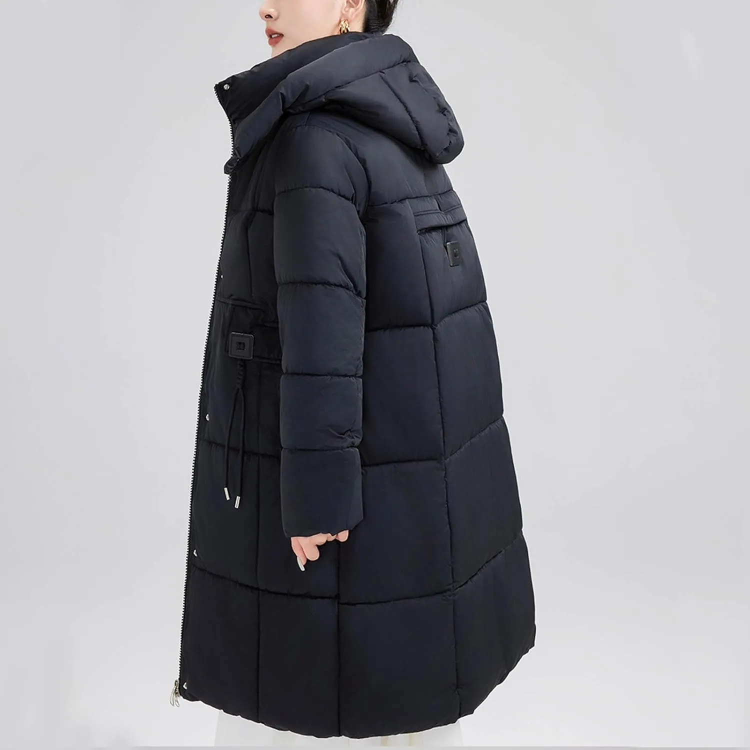 Women's Hooded Down Jacket Long Winter Coat Puffer Jackets Lightweight Quilted Hooded Long Down Alternative Outwear