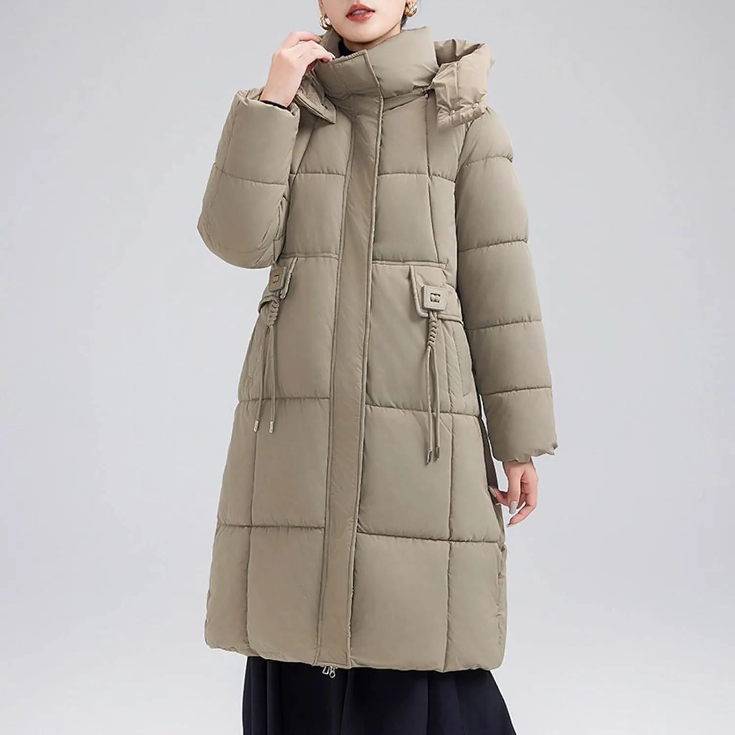 Women's Hooded Down Jacket Long Winter Coat Puffer Jackets Lightweight Quilted Hooded Long Down Alternative Outwear