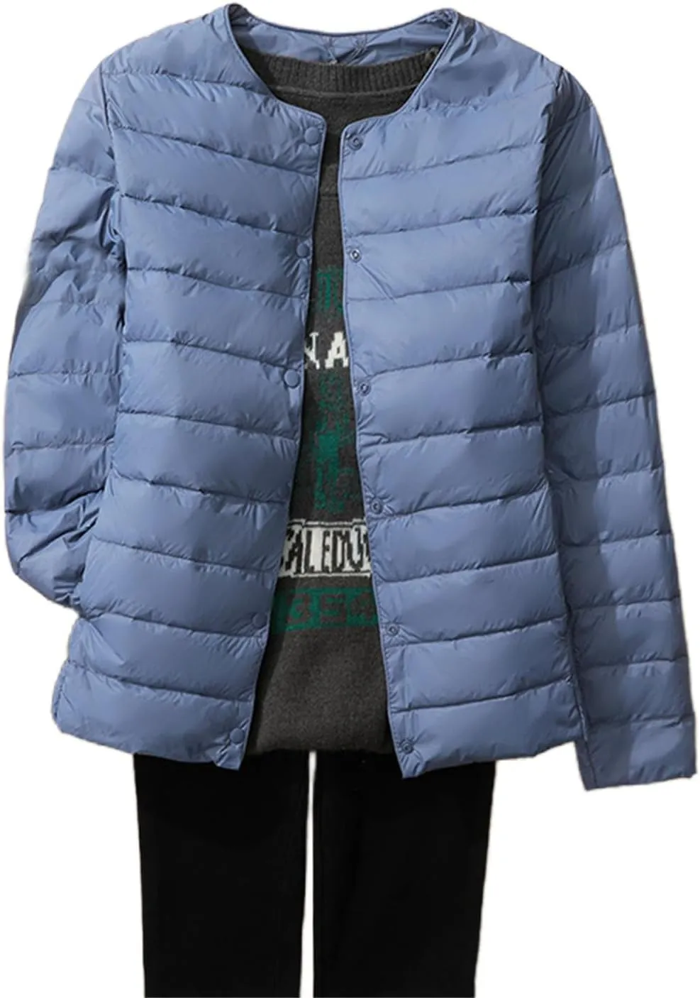 Womens Lightweight Puffer Jackets Fashion Collarless Button Down Jacket Packable Loose Winter Warm Down Coats
