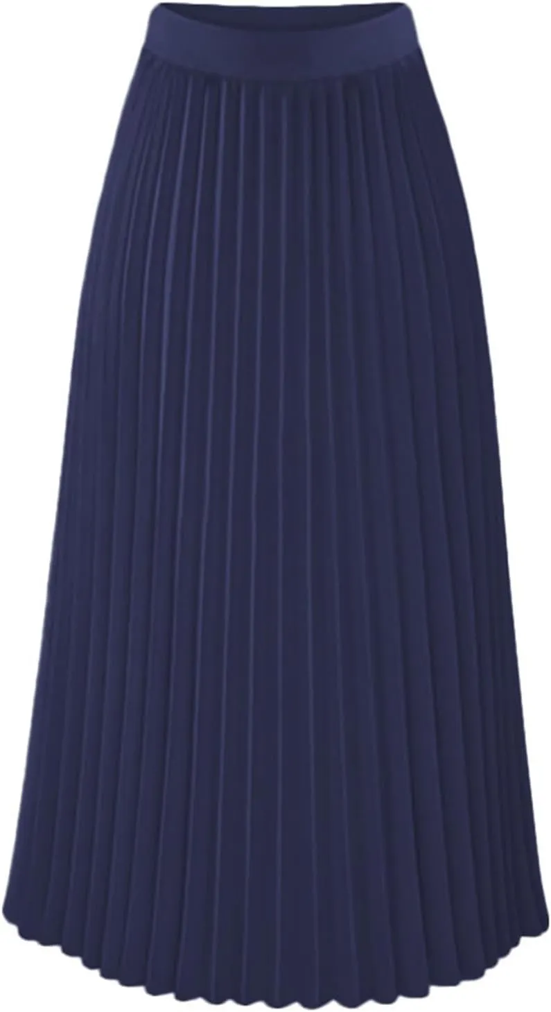 Womens Pleated Maxi Skirts High Waist Swing Boho Skirt Chiffon A-line Long Dress 2025 Elegant Dressy Casual Dresses