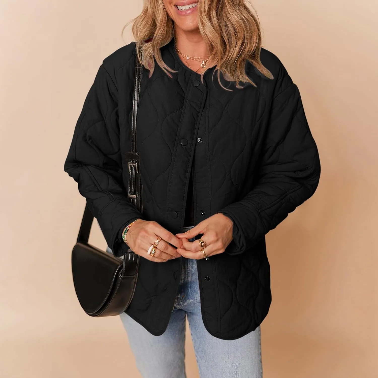 Women's Quilted Jackets Lightweight Puffer Jacket Loose Button Down Cardigan Outerwear Down Coats for Fall and Winter