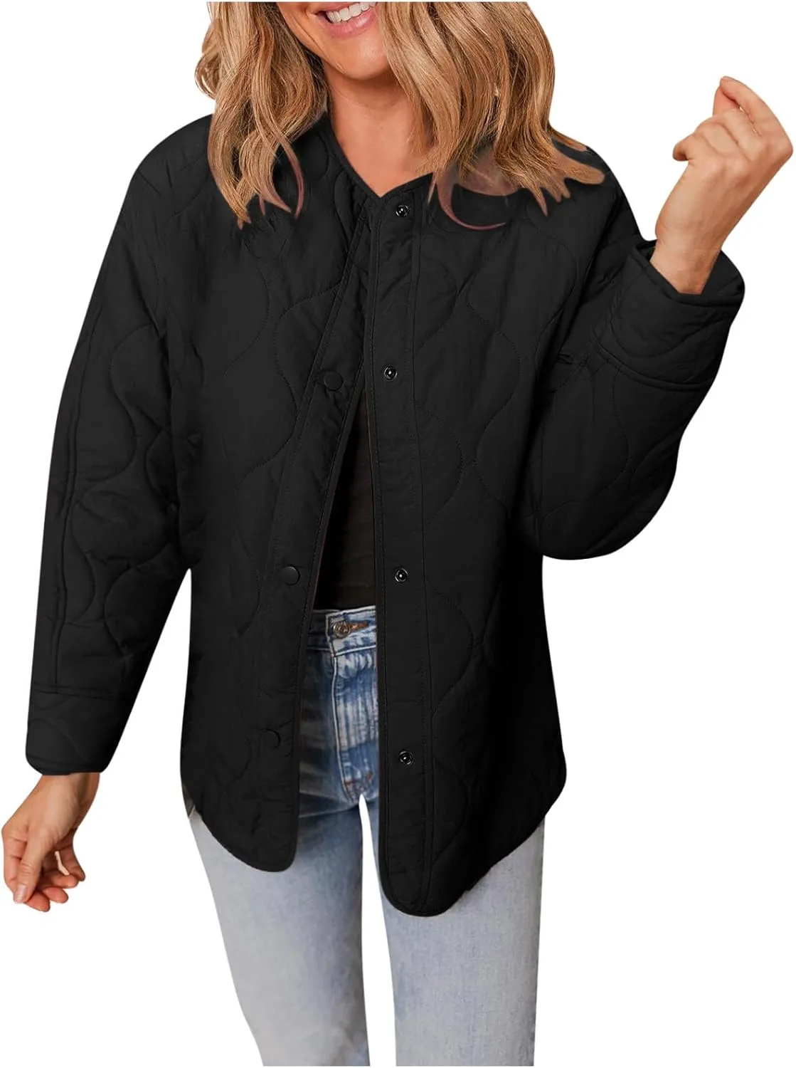 Women's Quilted Jackets Lightweight Puffer Jacket Loose Button Down Cardigan Outerwear Down Coats for Fall and Winter