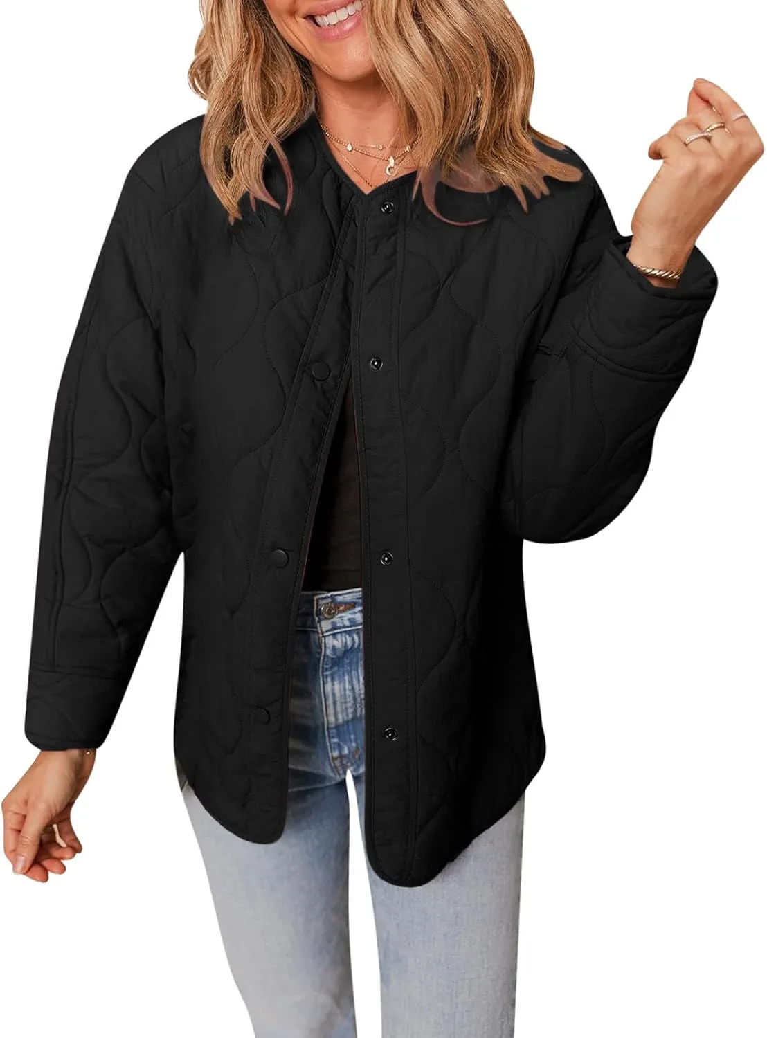Women's Quilted Jackets Lightweight Puffer Jacket Loose Button Down Cardigan Outerwear Down Coats for Fall and Winter