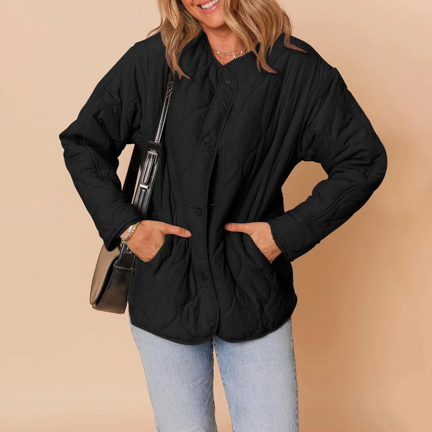 Women's Quilted Jackets Lightweight Puffer Jacket Loose Button Down Cardigan Outerwear Down Coats for Fall and Winter
