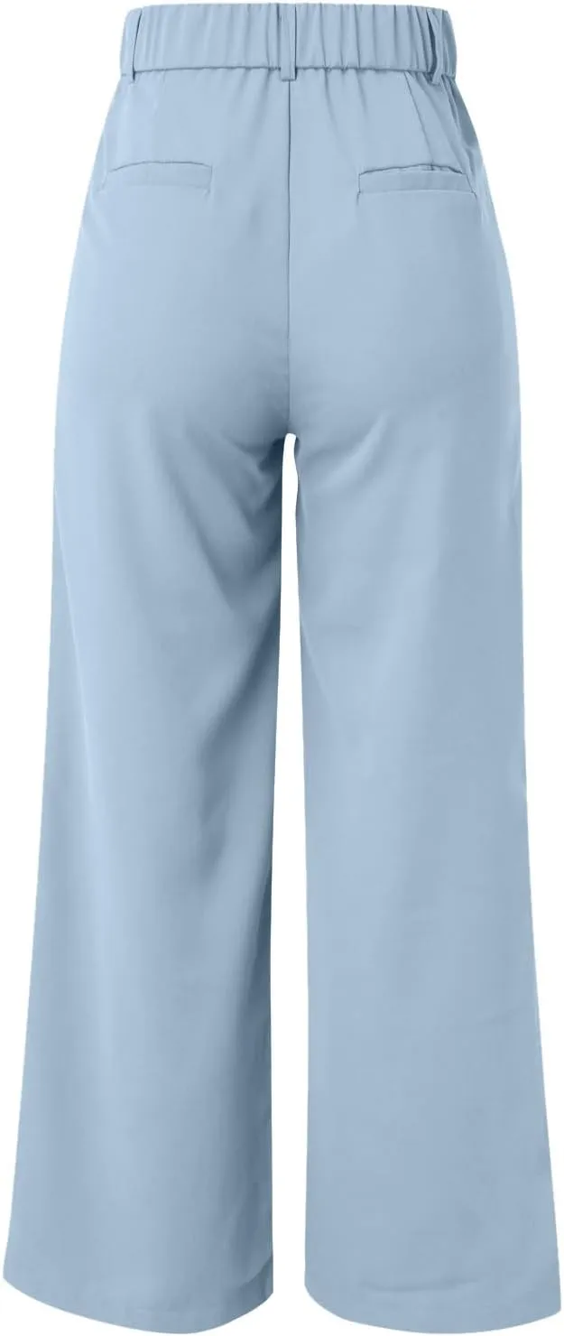 Womens Wide Leg Pants High Waisted Business Casual Summer Dress Pants Loose Palazzo Long Work Trousers with Pockets