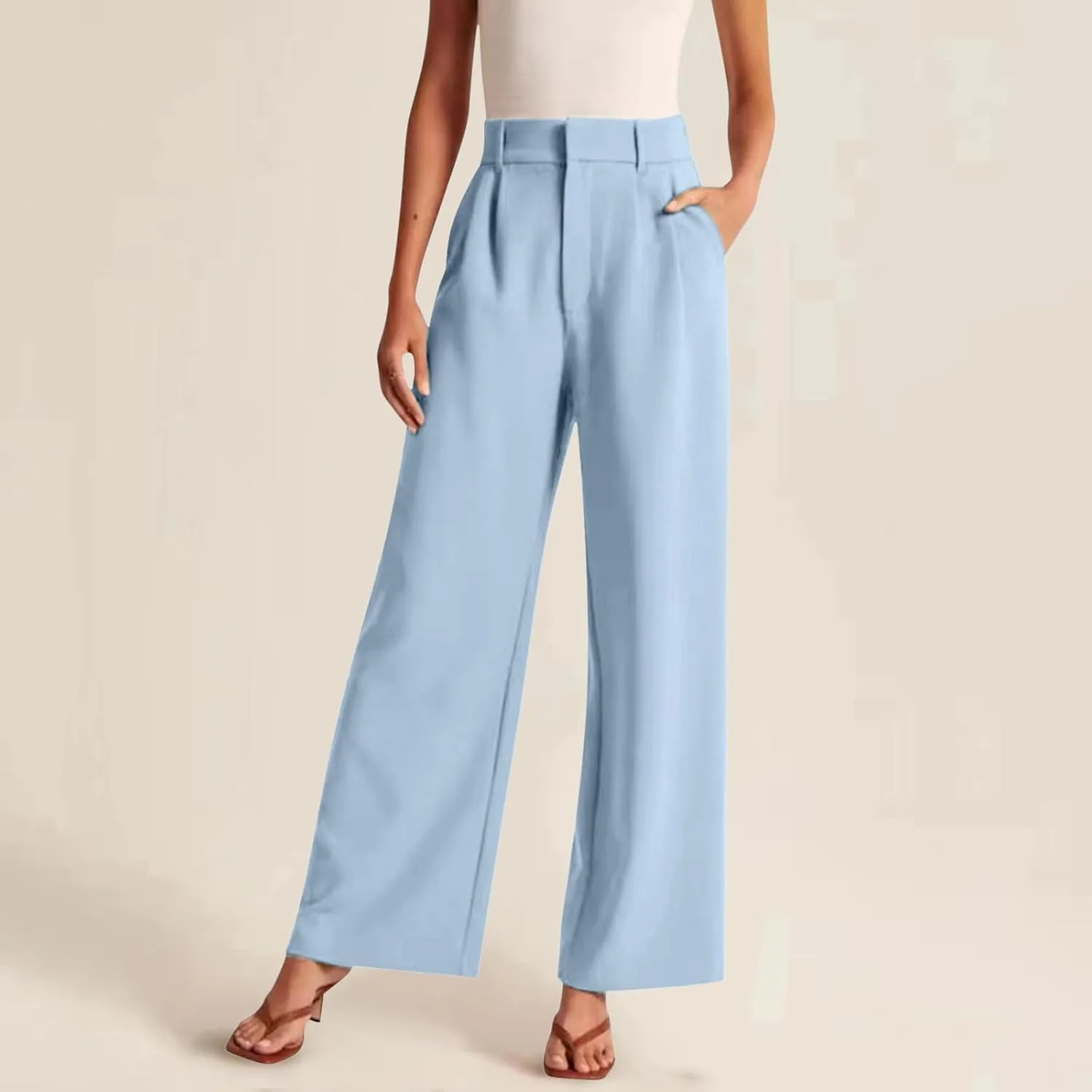 Womens Wide Leg Pants High Waisted Business Casual Summer Dress Pants Loose Palazzo Long Work Trousers with Pockets