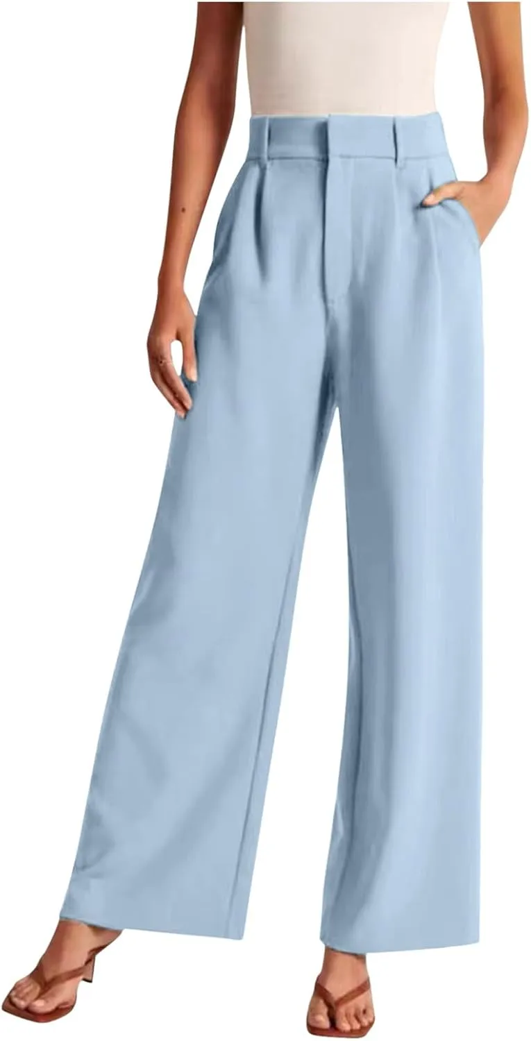 Womens Wide Leg Pants High Waisted Business Casual Summer Dress Pants Loose Palazzo Long Work Trousers with Pockets