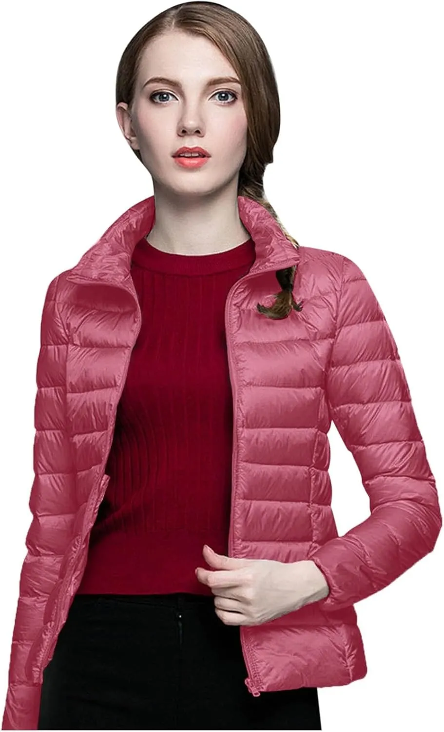 Women's Winter Down Long Jacket Thickened Puffer Warm Coat Warm Packable Down Jackets Slim Fit Hooded Jacket