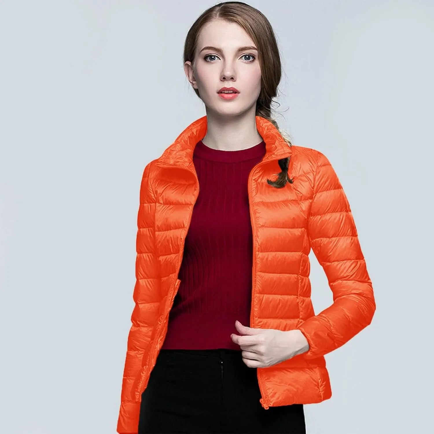 Women's Winter Down Long Jacket Thickened Puffer Warm Coat Warm Packable Down Jackets Slim Fit Hooded Jacket