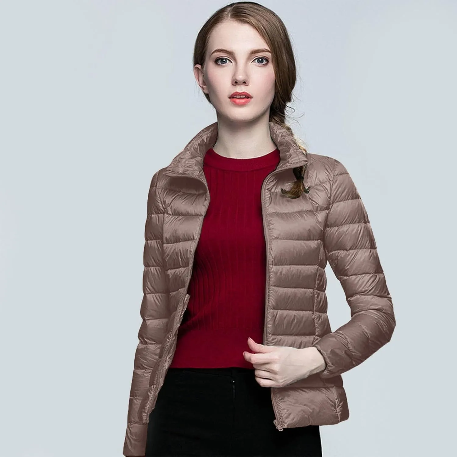 Women's Winter Down Long Jacket Thickened Puffer Warm Coat Warm Packable Down Jackets Slim Fit Hooded Jacket