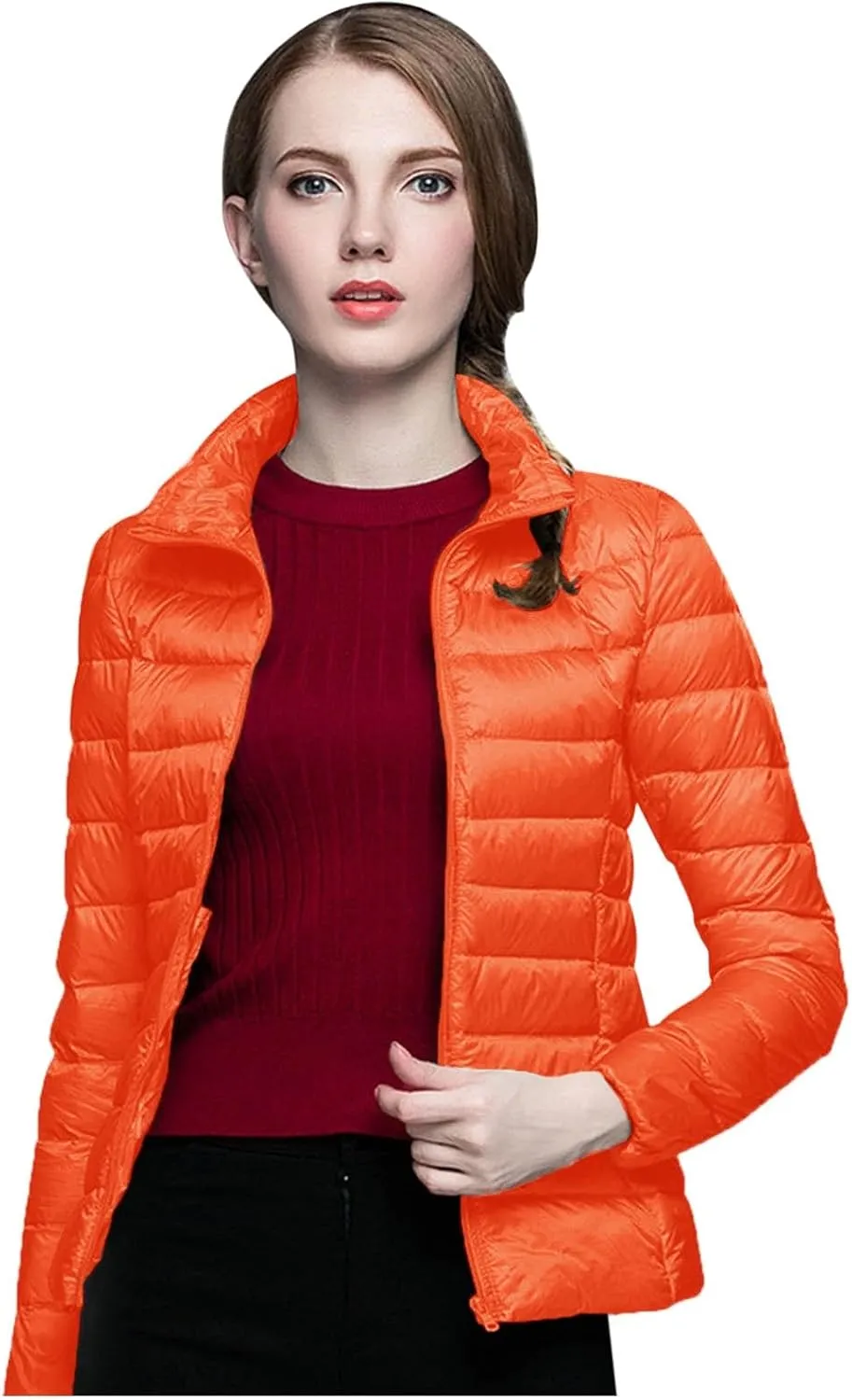 Women's Winter Down Long Jacket Thickened Puffer Warm Coat Warm Packable Down Jackets Slim Fit Hooded Jacket