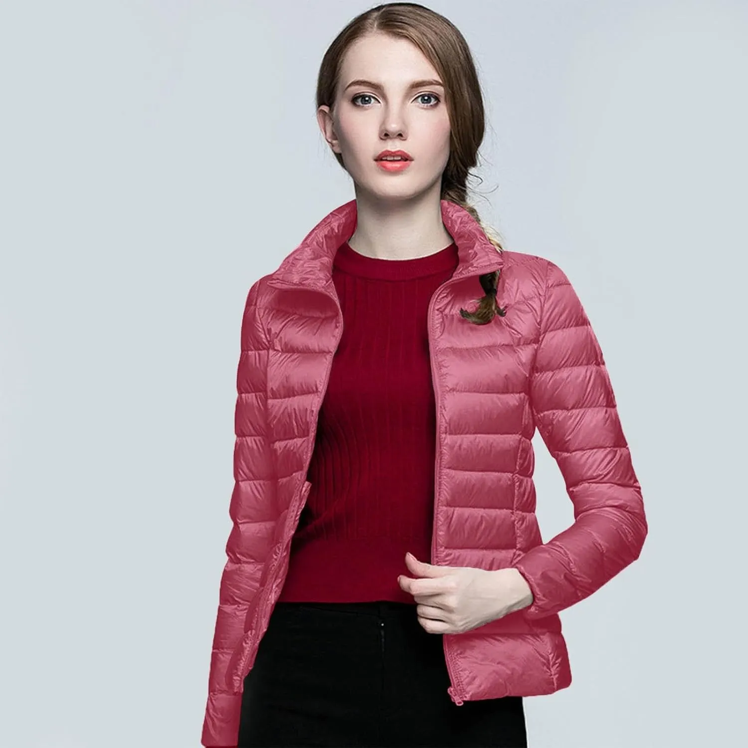 Women's Winter Down Long Jacket Thickened Puffer Warm Coat Warm Packable Down Jackets Slim Fit Hooded Jacket