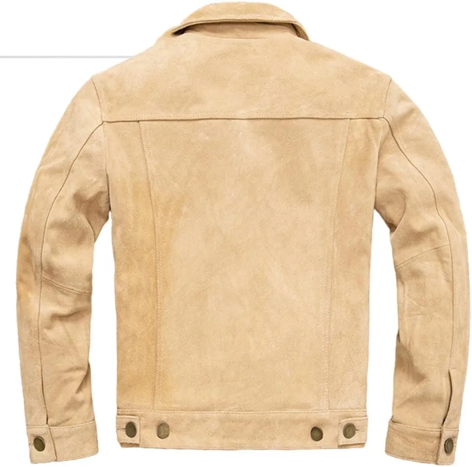 Youllyuu Men Suede Cowhide Motorcycle Jacket Coat England Style Suede Leather Button Western Biker Jacket