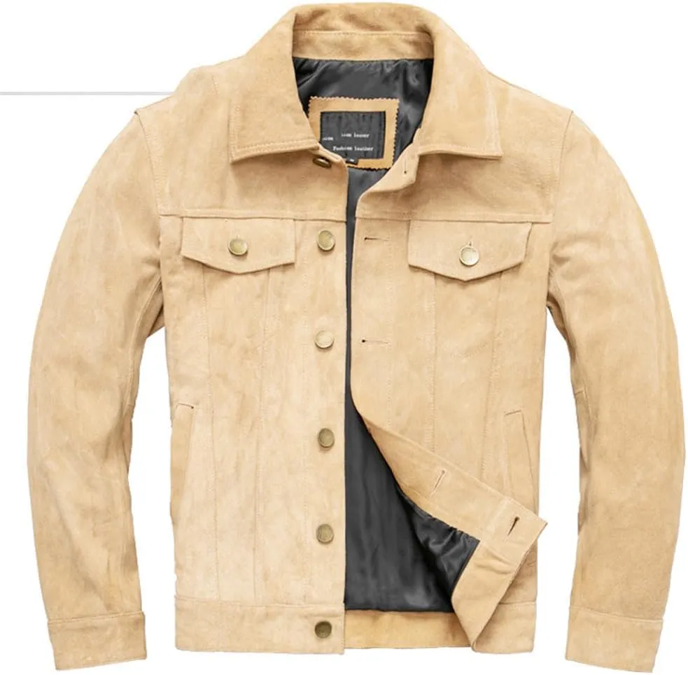 Youllyuu Men Suede Cowhide Motorcycle Jacket Coat England Style Suede Leather Button Western Biker Jacket