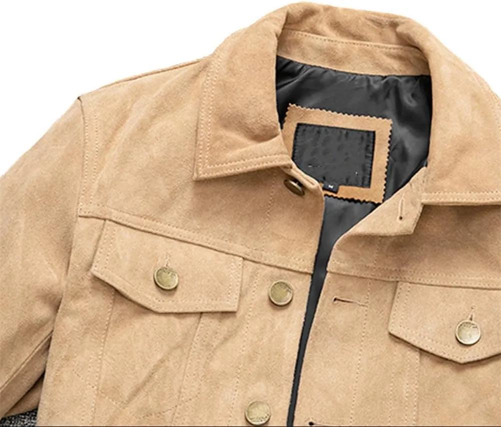 Youllyuu Men Suede Cowhide Motorcycle Jacket Coat England Style Suede Leather Button Western Biker Jacket
