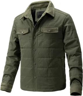 Zeiyignr Men's Padded Down Jackets Winter Button Down Fleece Outwear Casual Windproof Sherpa Lined Lightweight Puffer Coats