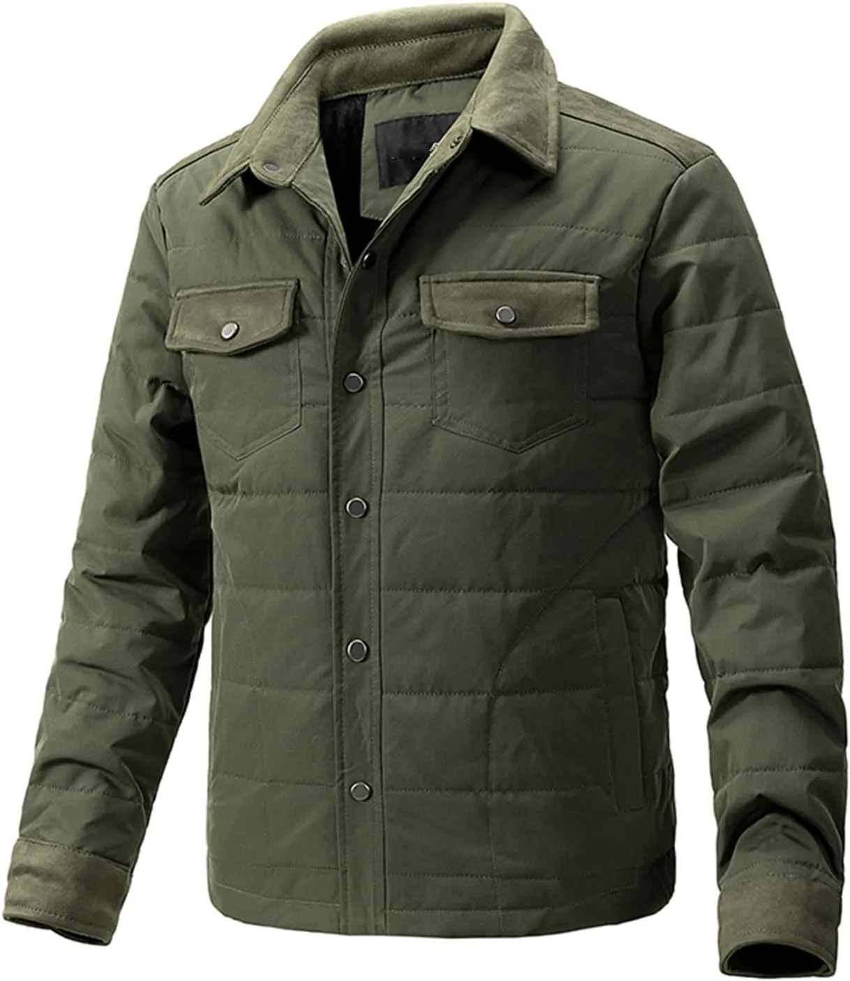 Zeiyignr Men's Padded Down Jackets Winter Button Down Fleece Outwear Casual Windproof Sherpa Lined Lightweight Puffer Coats